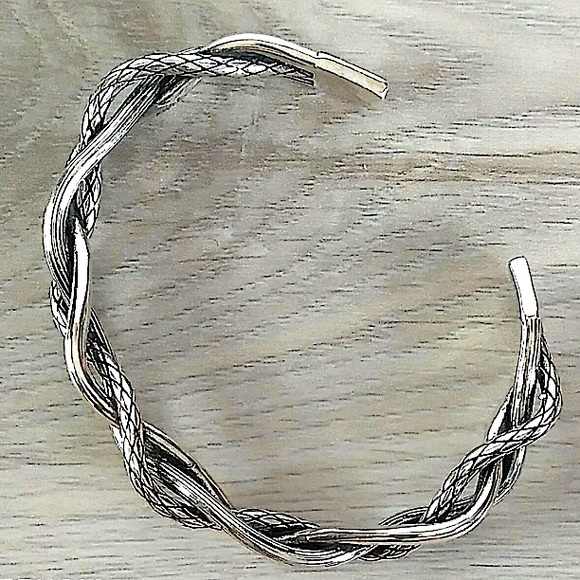 Braided Sterling Silver Bangle Cuff Bracelet - Picture 16 of 16